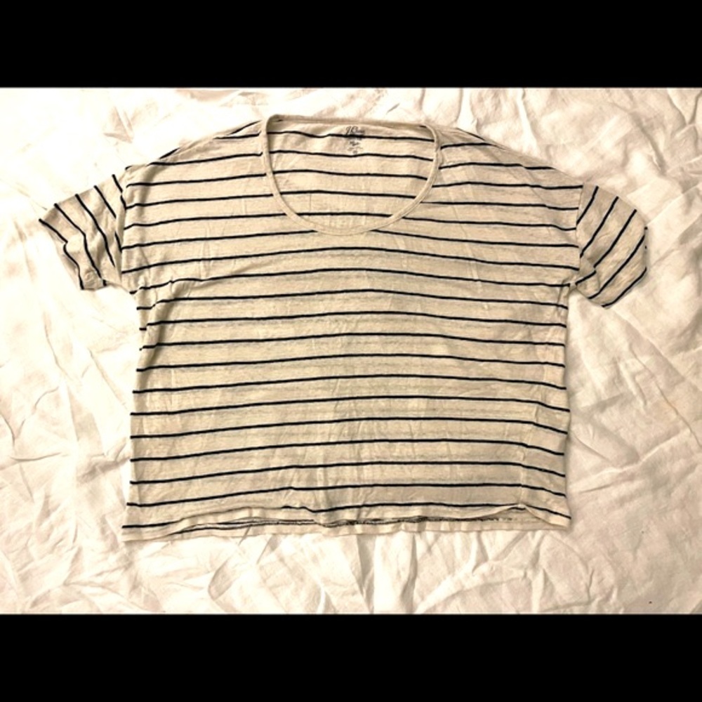 J Crew Relaxed Linen Scoop Neck Striped Shirt ❤️